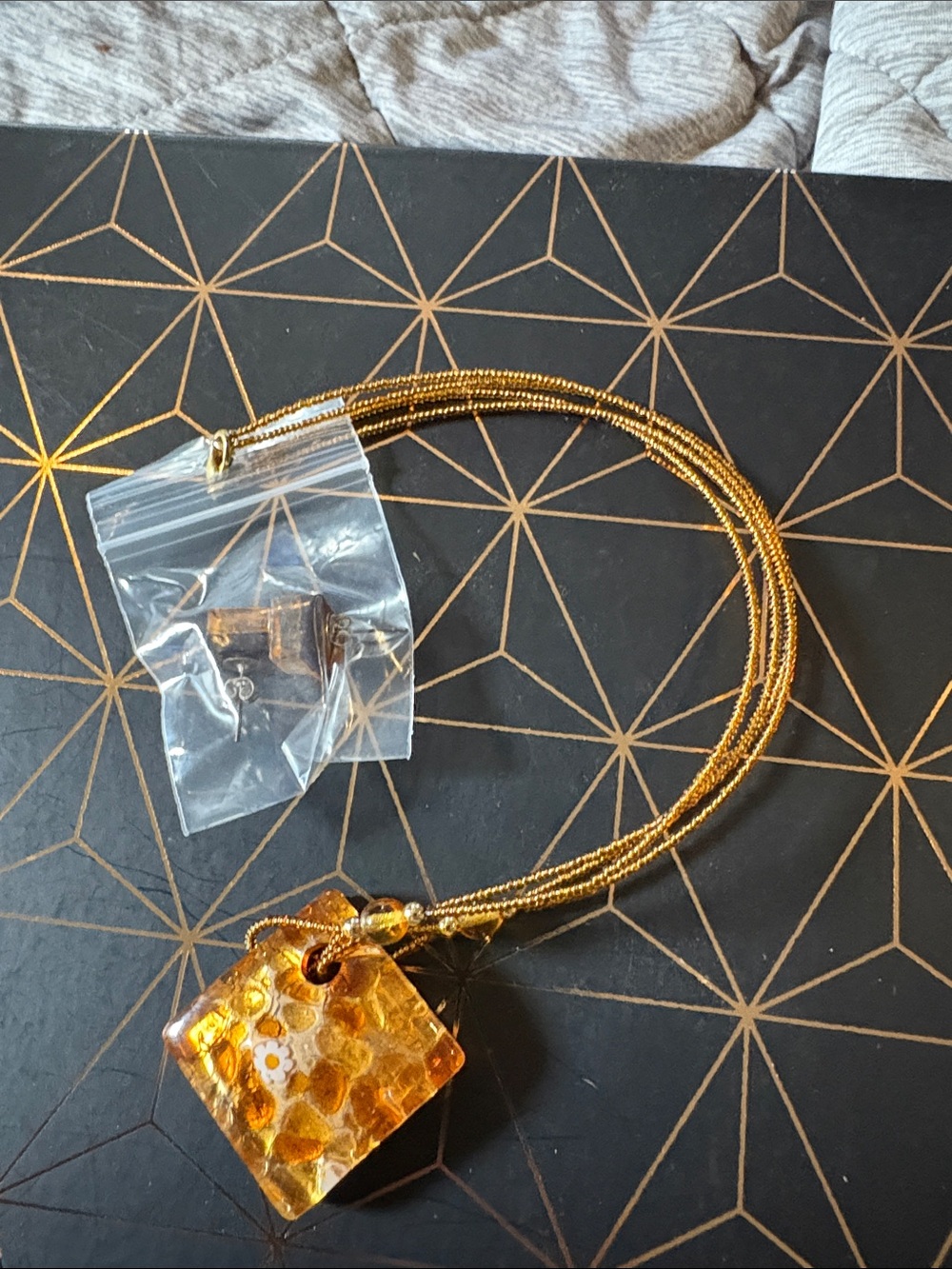 Gold-Tone Amber Glass Pendant Necklace - Women Jewelry